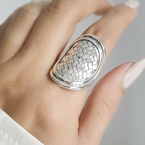 Shield Sterling Silver Ring, Women Statement Boho Chic, Bohemian Adjustable Ring - Picture 9 of 10